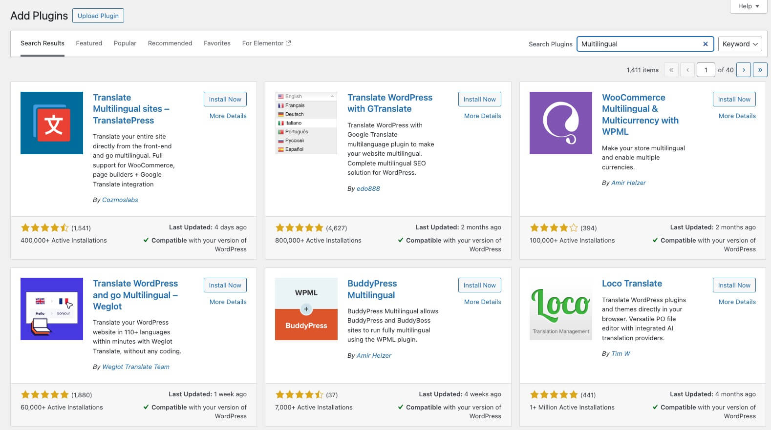 Screenshot: Add plugin in WordPress
