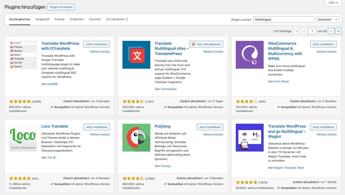 Screenshot: Plugin unter WordPress hinzufügen